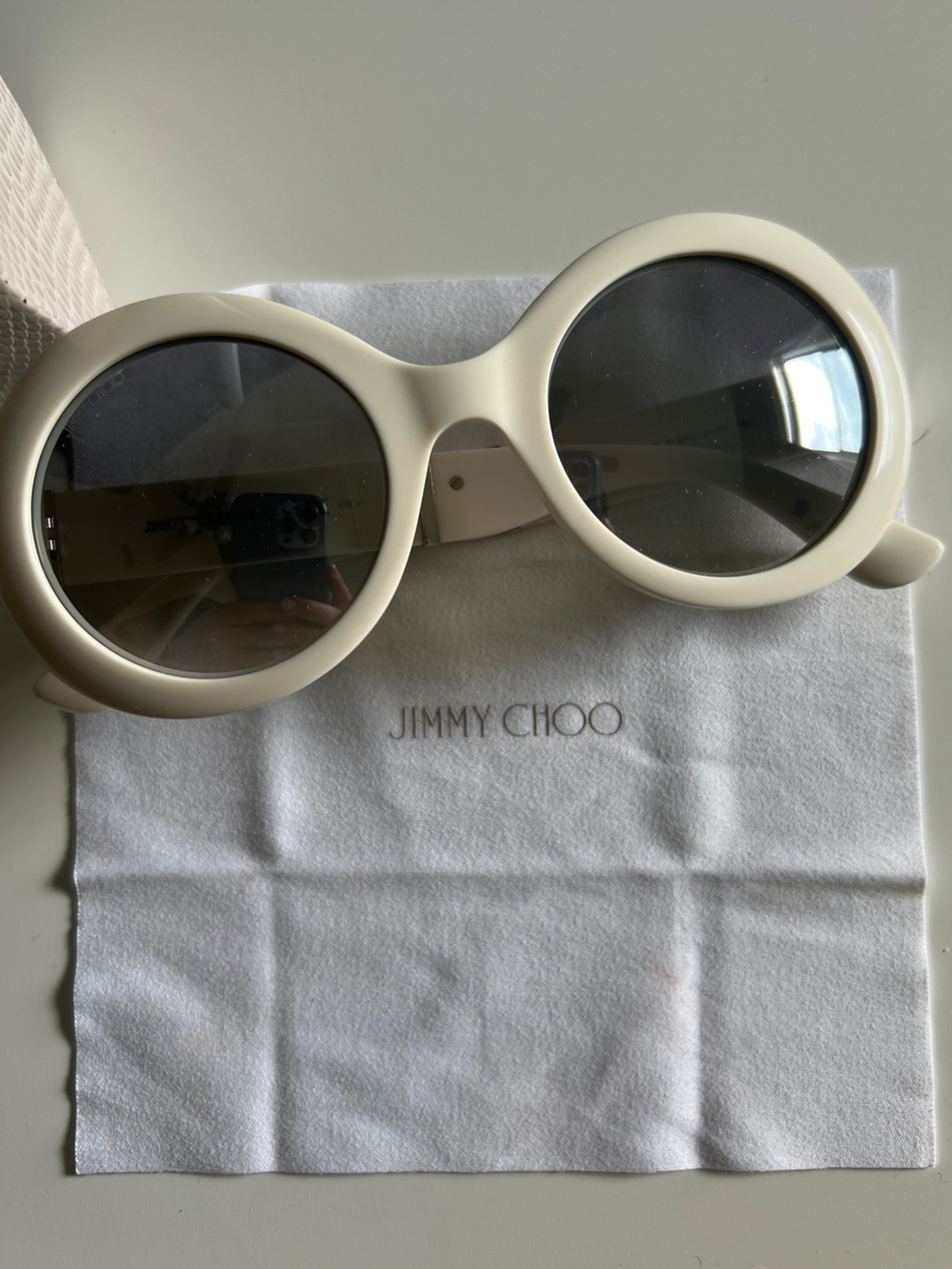 Jimmy Choo Cream Round Sunglasses with Dark Lenses